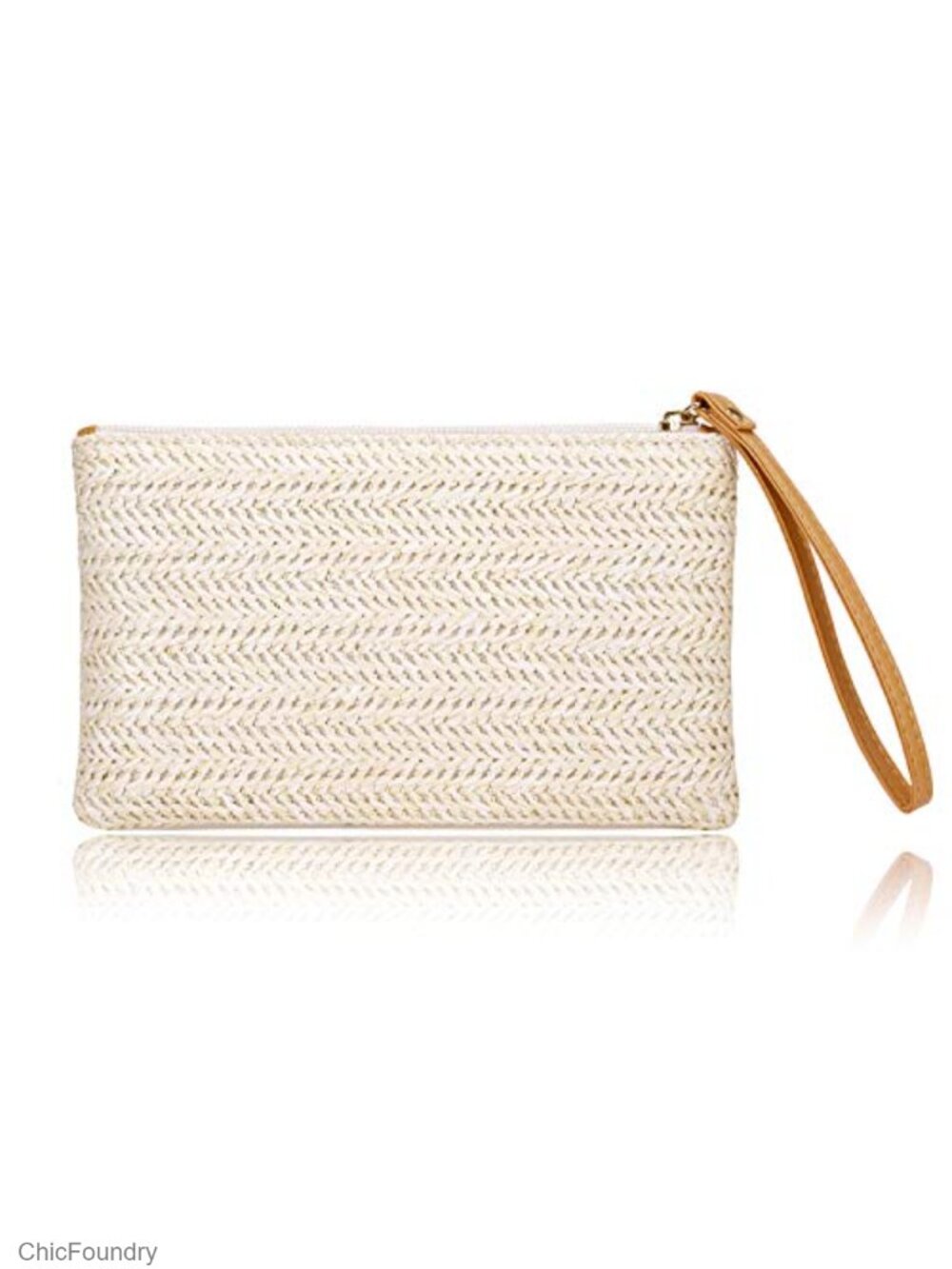 Straw Wristlet Clutch Bag Bohemian Summer Beach Zipper Purse